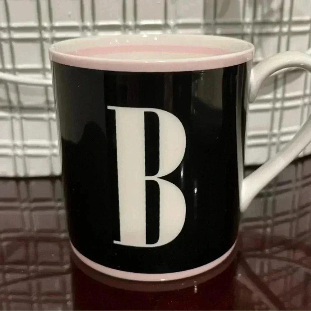 Kate Spade Lenox Wickford To the Letter Black & Pink Striped "B" Mug NEW